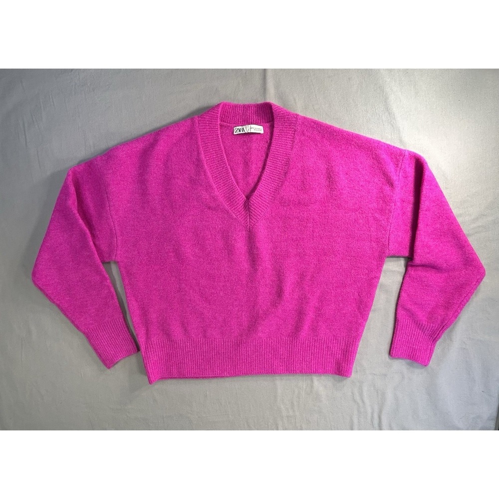 Zara Pink Long Sleeve V neck Cropped Sweater‎ Women's Small